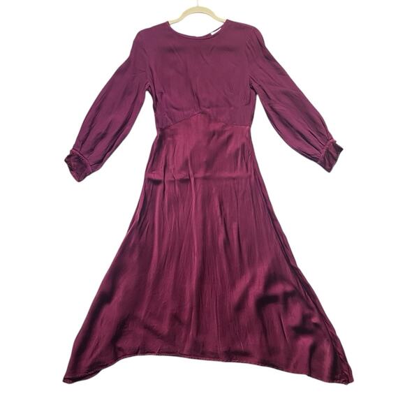 GHOST London Women’s Size Small Viscose Satin Crepe Midi Length Dress Mulberry - Picture 3 of 9